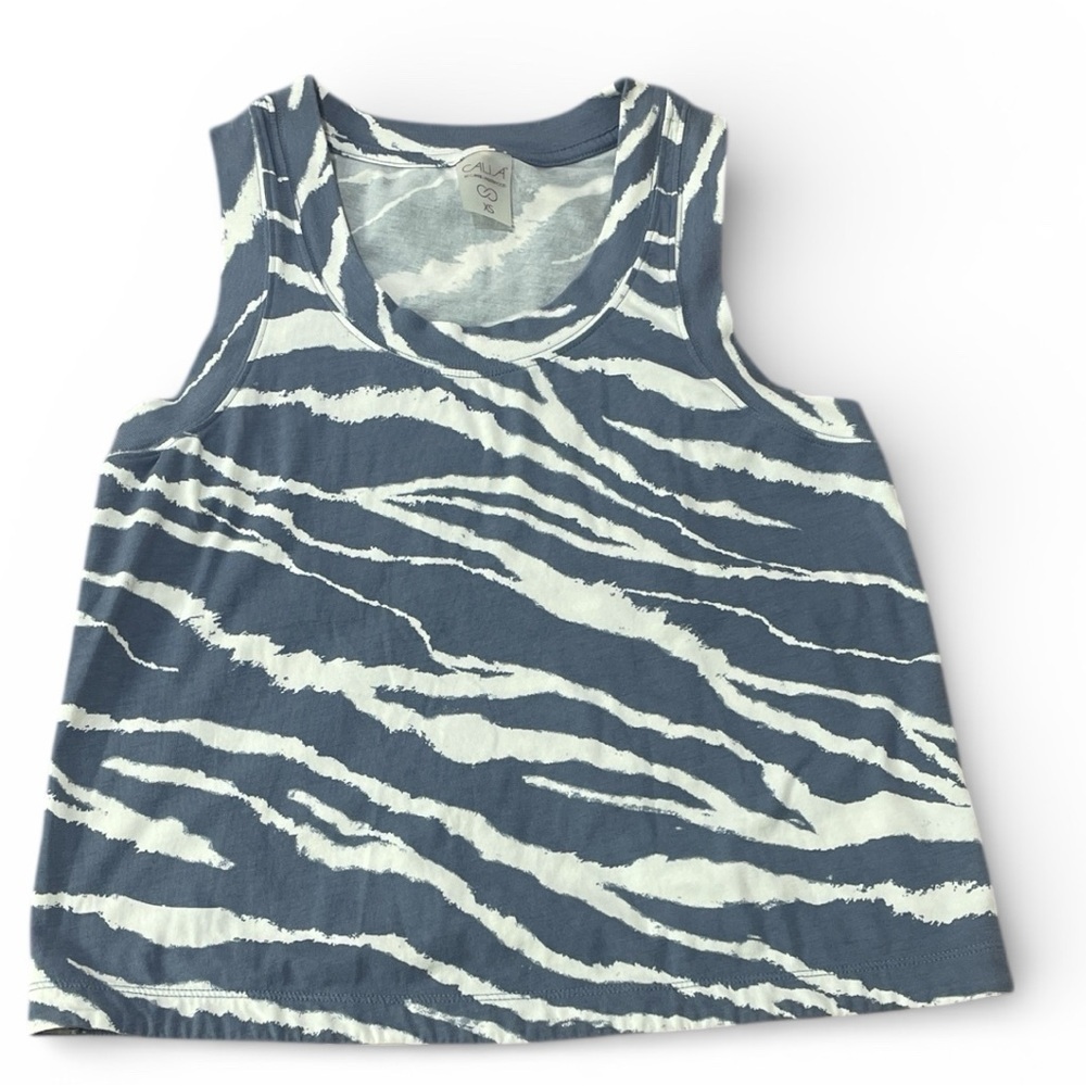 CALIA by Carrie Underwood Blue and White Zebra Tank Top, size XS